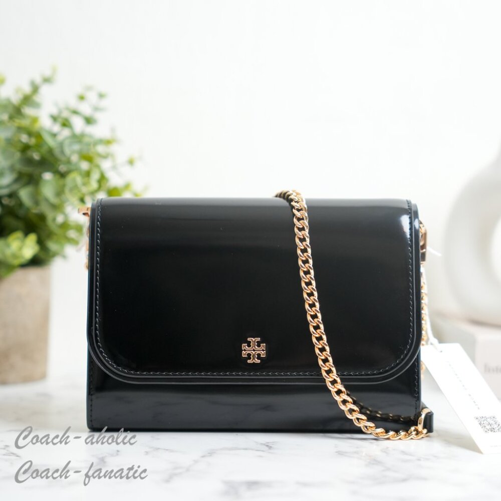 NWT Tory Burch Emerson Chain Wallet Leather Crossbody in Black